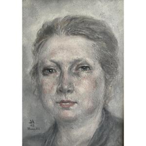 Oil On Canvas Signed By Toshio Bando “portrait Of A Woman”