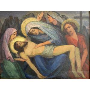 Oil On Panel Signed Henri Laffite Representing The Lamentation Of Christ