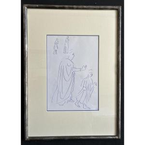 Ink Drawing "studies Of Christ Blessing" By Dora Maar