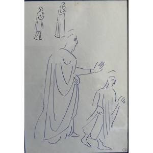 Ink Drawing "studies Of Christ Blessing" By Dora Maar