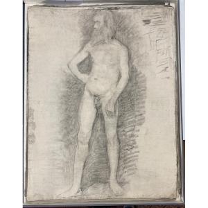 Double-sided Pencil And Charcoal Drawing By Henri Laffite Depicting Men's Academies