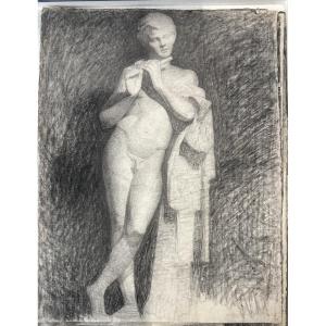 Pencil And Charcoal Drawing By Henri Laffite Depicting A Man Playing The Flute