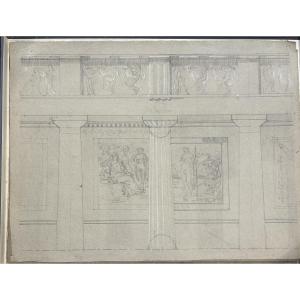 Pencil Drawing With White Chalk Highlights By Henri Laffite Representing An Architecture