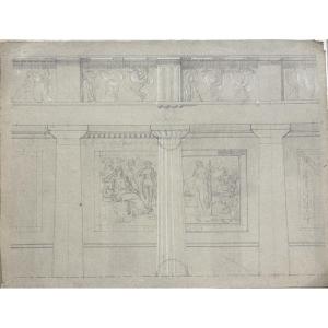 Pencil Drawing With White Chalk Highlights By Henri Laffite Representing An Architecture  