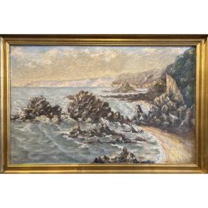 Large Oil On Canvas Dated 1937 And Signed Delille Representing A Seaside 