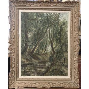 Oil On Canvas Signed C. Fondonèche, Early 20th Century, Representing A River In An Undergrowth