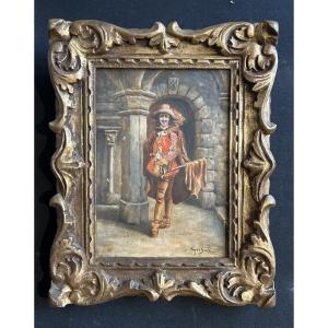 Oil On Panel By Francois Adolphe Grison Representing A Musketeer