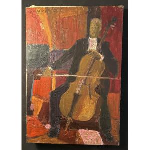 Oil On Canvas Signed By Anna Proszynska Representing A Cellist 