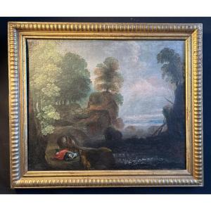 18th-century Oil On Canvas Depicting A Landscape With A Horseman; Very Fine Period Stretcher
