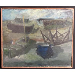 Oil On Canvas Signed By Annie Proszynska And Dated "the Boats"