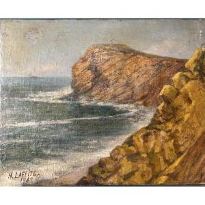 Oil On Paper Mounted On Heavy Cardboard Signed By Henri Laffite, "the Rock Of Nazareth"
