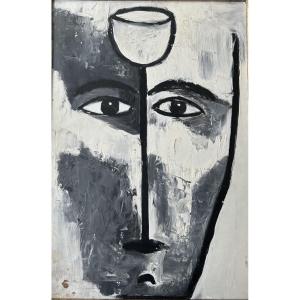 Oil On Isorel « visage » From Serge Nahon