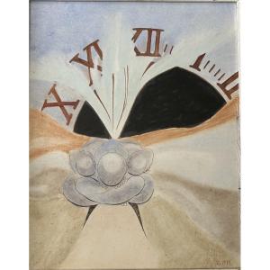 Mixed Media On Board « composition Surréaliste » After Dali, Signed And Dated 1981