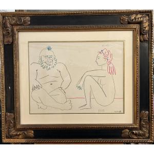 Lithograph « incontri Con Picasso » A Plate Outside The Text, Signed In Pencil.