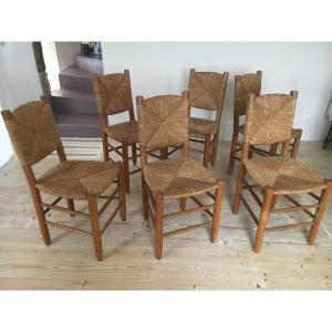 Charlotte Perriand Series Of 6 Chairs Model Bauche N:19 Edition Steph Simon 1960s