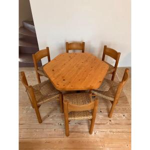 Hexagonal Table By Charlotte Perriand In Pine For Les Arcs Station From The 1970s