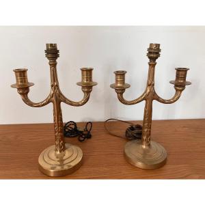 Pair Of Art Deco Bronze Lamps From The 1940s