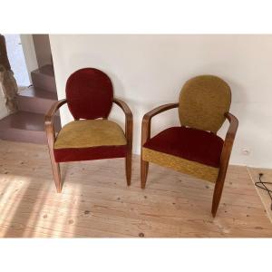 Pair Of Jean Pascaud Art Deco Armchairs From The 1940s