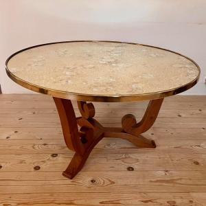 Jules Leleu Pedestal Table In Walnut From 1956 Stamped.