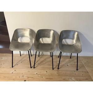 Set Of 3 Cast Aluminum Chairs By Pierre Guariche