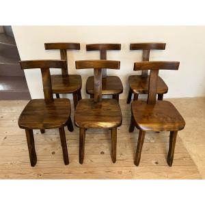 Series Of 6 Brutalist Chairs By Olavi Hanninen For Mikko Nupponen 1950-1960