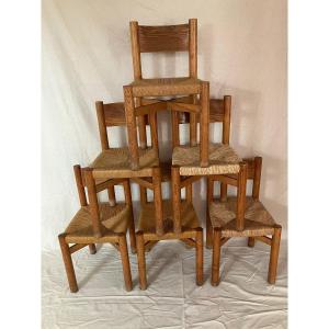 Set Of 6 Chairs By Charlotte Perriand, Méribel Model, Steph Simon Edition, 1950-1960