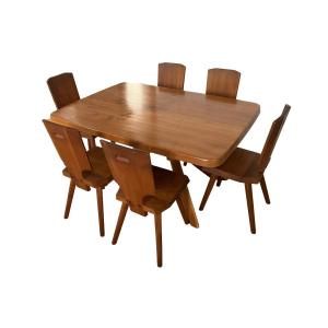 Pierre Chapo Aban Dining Room Table In Solid Elm From The 1970s