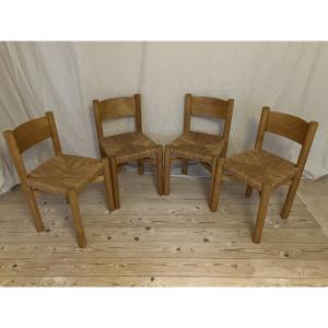  Charlotte Perriand Set Of 4 Méribel Model Chairs In Ash Wood 1960.