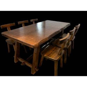 Table And 6 Chairs By Olavi Hanninen In Elm, In Good To Very Good Condition.