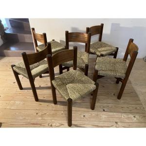 Series Of 6 Charlotte Perriand Meribel Mahogany Chairs, Steph Simon Edition 1960