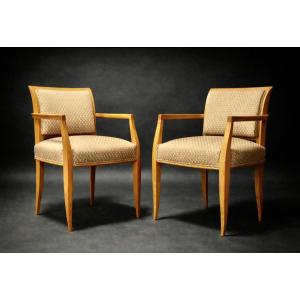 Pair Of Armchairs By Alfred Porteneuve In Beech From The 1940s-1950s