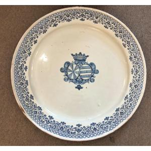 Large Armorial Dish From Clermont Ferrand, 18th Century