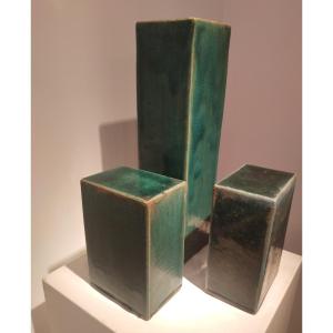 19th Century Chinese Headrest In Green Glazed Stoneware