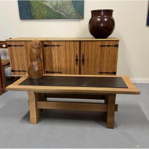 Oak Coffee Table,slate Top