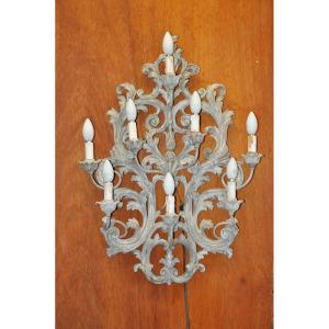 8-light Finely Carved Wooden Wall Lamp 