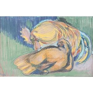 Raymond Bigot, Pastel, The Rooster And The Hen