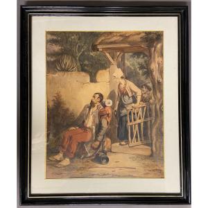 Soldier’s Rest, A Zouave? Military. Superb Watercolor