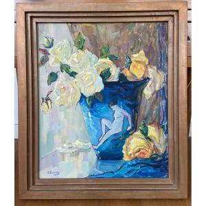 The Vase With Bouquet Of Roses, Signed N David