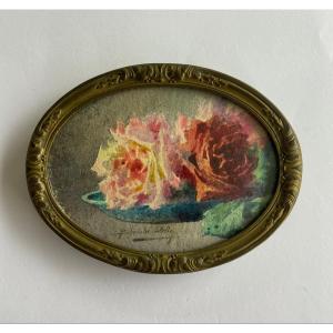 Blanche Odin Miniature Watercolor With Roses