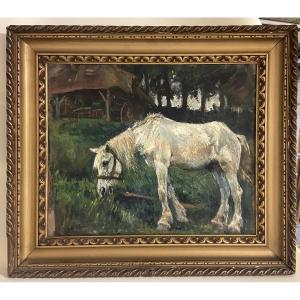 Raymond Lecourt The White Horse In Front Of The Farm In Normandy