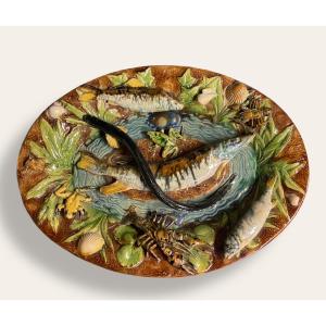 Large Slipware Dish By François Goras, Angoulême, Follower Of Palissy. Figuline, Tours School