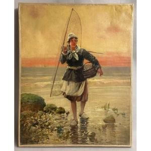 Pierre Testu, The Shrimp Fisherwoman, Coôte d'Opale. Wissant? Berck?