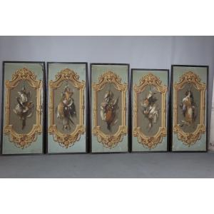 Five Panels Of A Wallpaper Decor Circa 1865