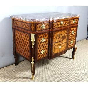 Transitional Marquetry Chest Of Drawers 