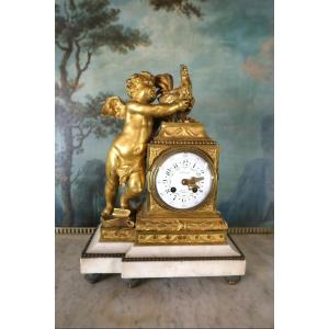 Gilt Bronze Clock "cherub With Rooster" Napoleon III Period