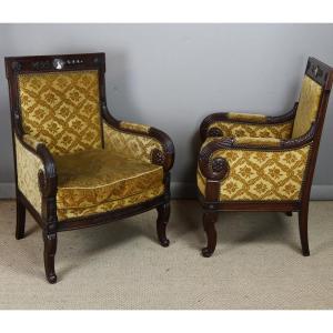 Pair Of Empire Style Bergere Chairs