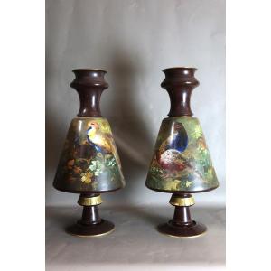 Pair Of Very Large Vases Creil And Montereau, Lebeuf Milliet & Cie XIXème