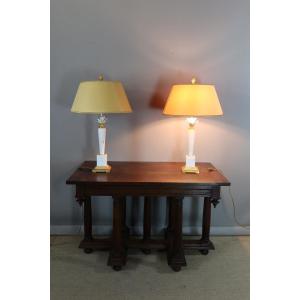 Pair Of Marble And Porcelain Lamps
