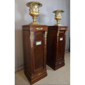 Pair Of Large Mahogany Sellettes With Doors 19th Century