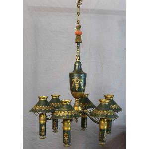 Chandelier In Painted Sheet Metal, Late 19th Century